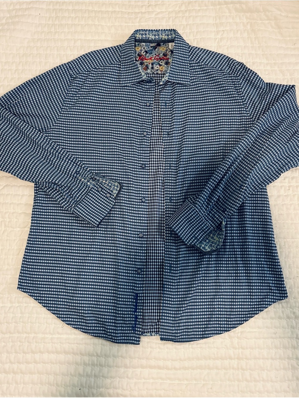 Robert Graham Blue and White Micro-Check Button-Down Shirt